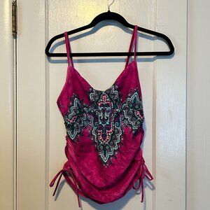 Prana Tankini Swim Top L Fuchsia Boho Design
